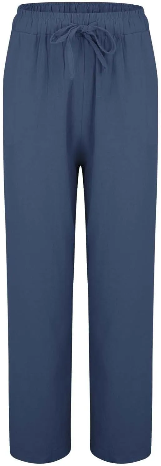 Linen Pants Women Tall Elastic High Waisted Pants for Women Cotton Womens Sweatpants with Pockets Straight Wide Leg