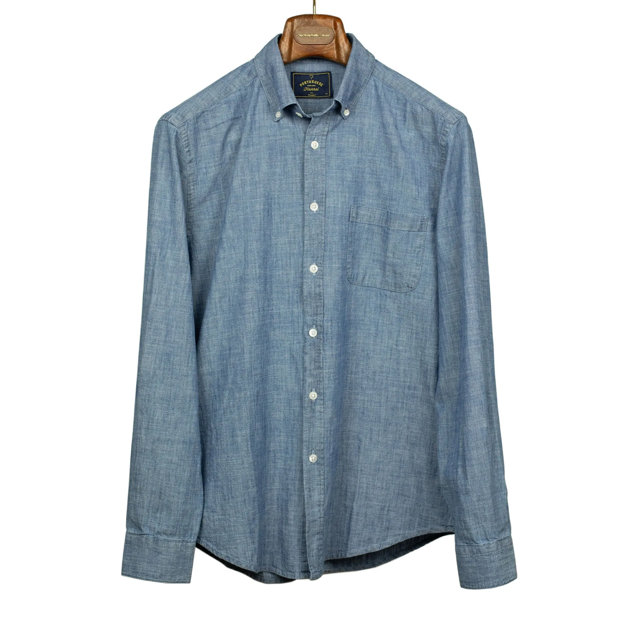 Long sleeve shirt in blue cotton chambray