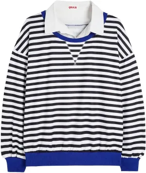 Long Sleeve Striped Shirts for Womens Cute Trendy Fall Crewneck Casual Loose Sweatshirt Color Block T-Shirt