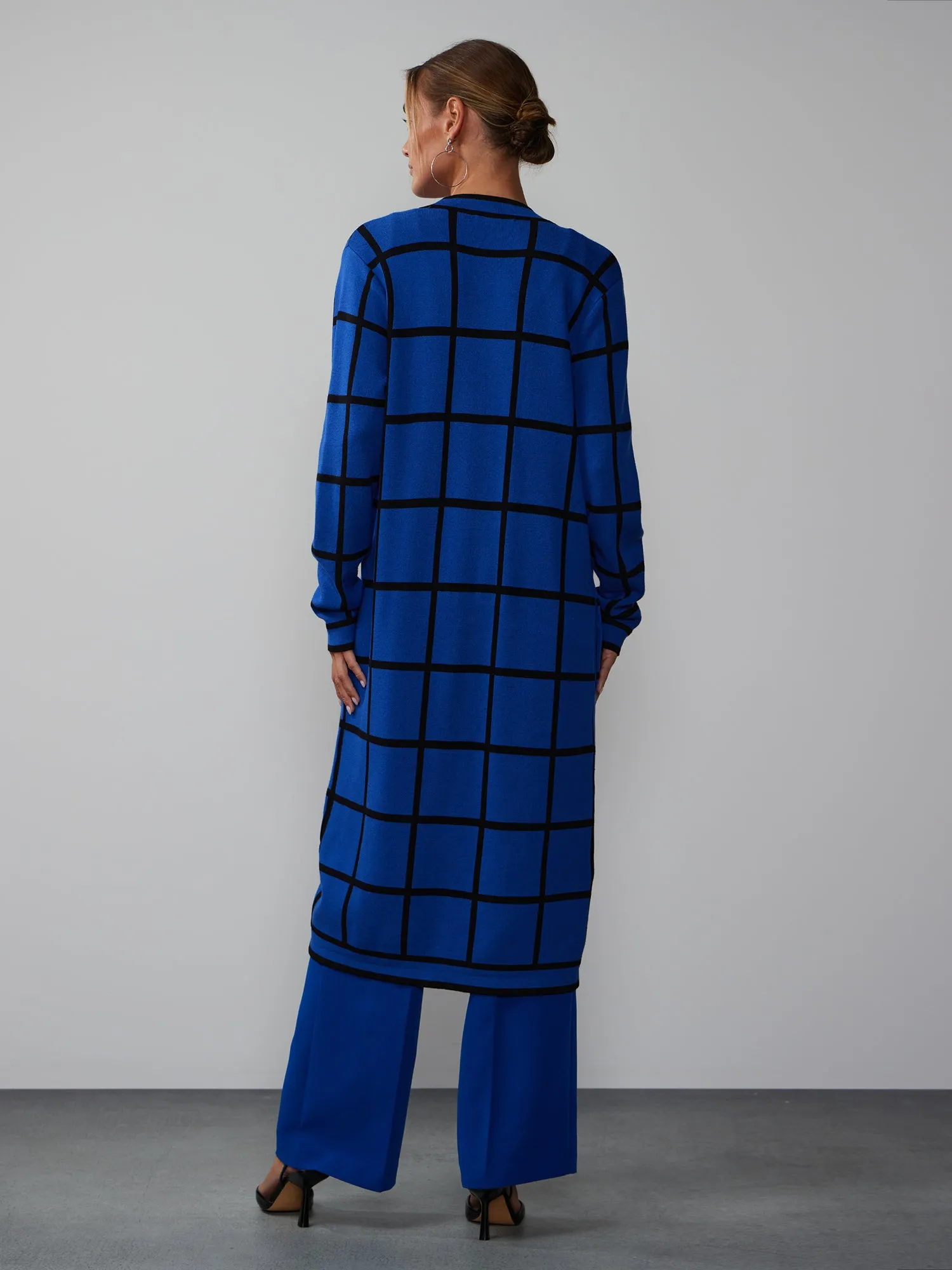 Long Sleeve Windowpane Check Cardigan