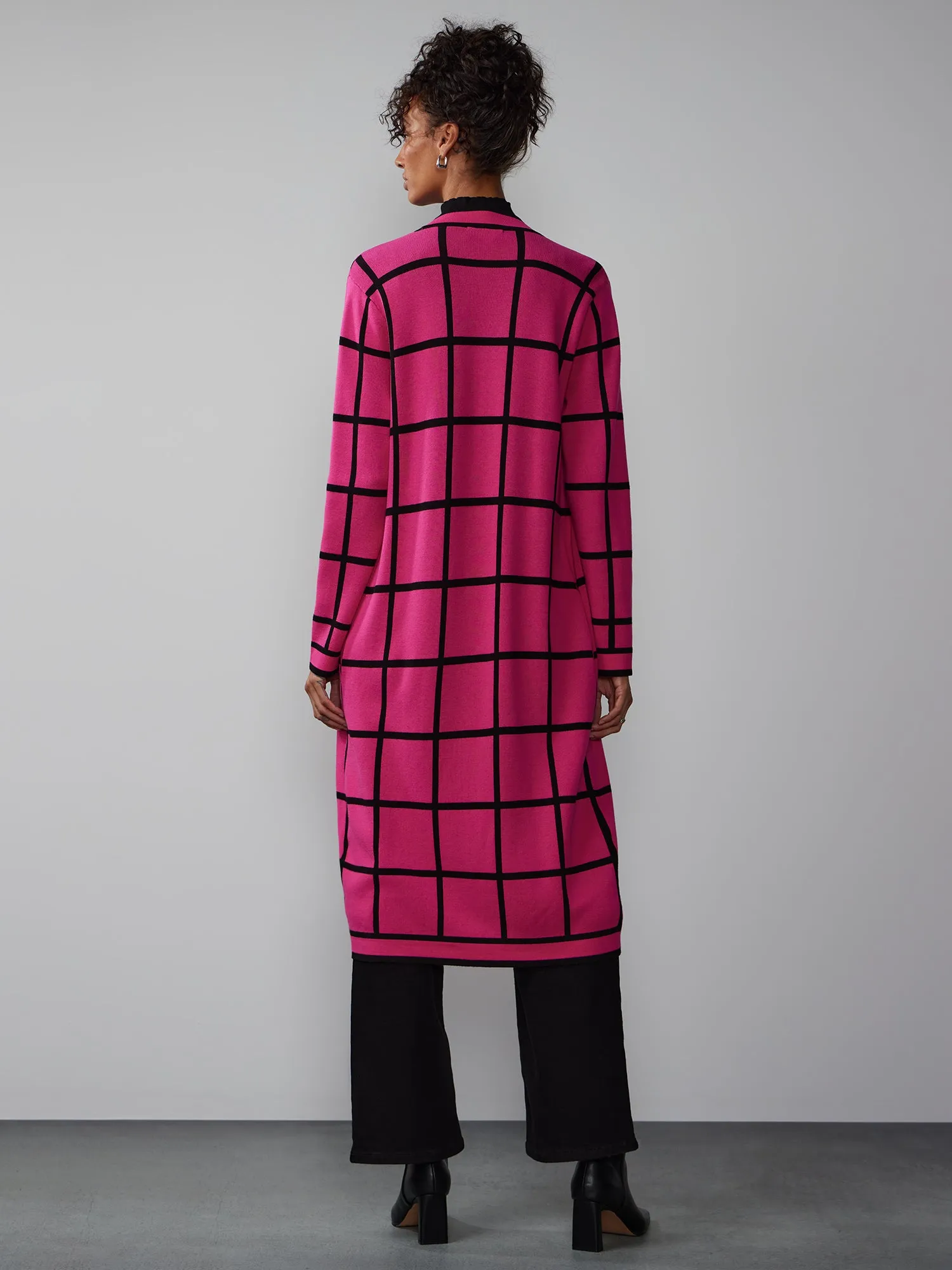 Long Sleeve Windowpane Check Cardigan