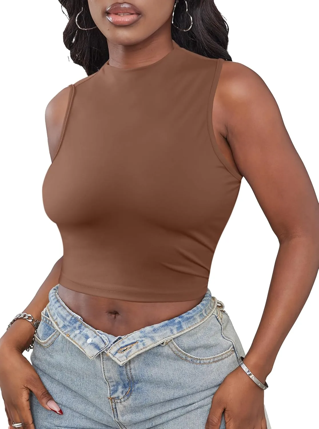 LovelyWholesale Womens Sexy Crop Tops Turtle Neck Summer Tank Top Sleeveless Shirt