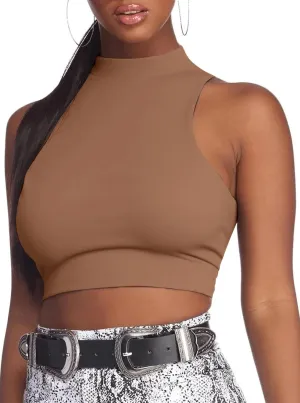 LovelyWholesale Womens Sexy Crop Tops Turtle Neck Summer Tank Top Sleeveless Shirt