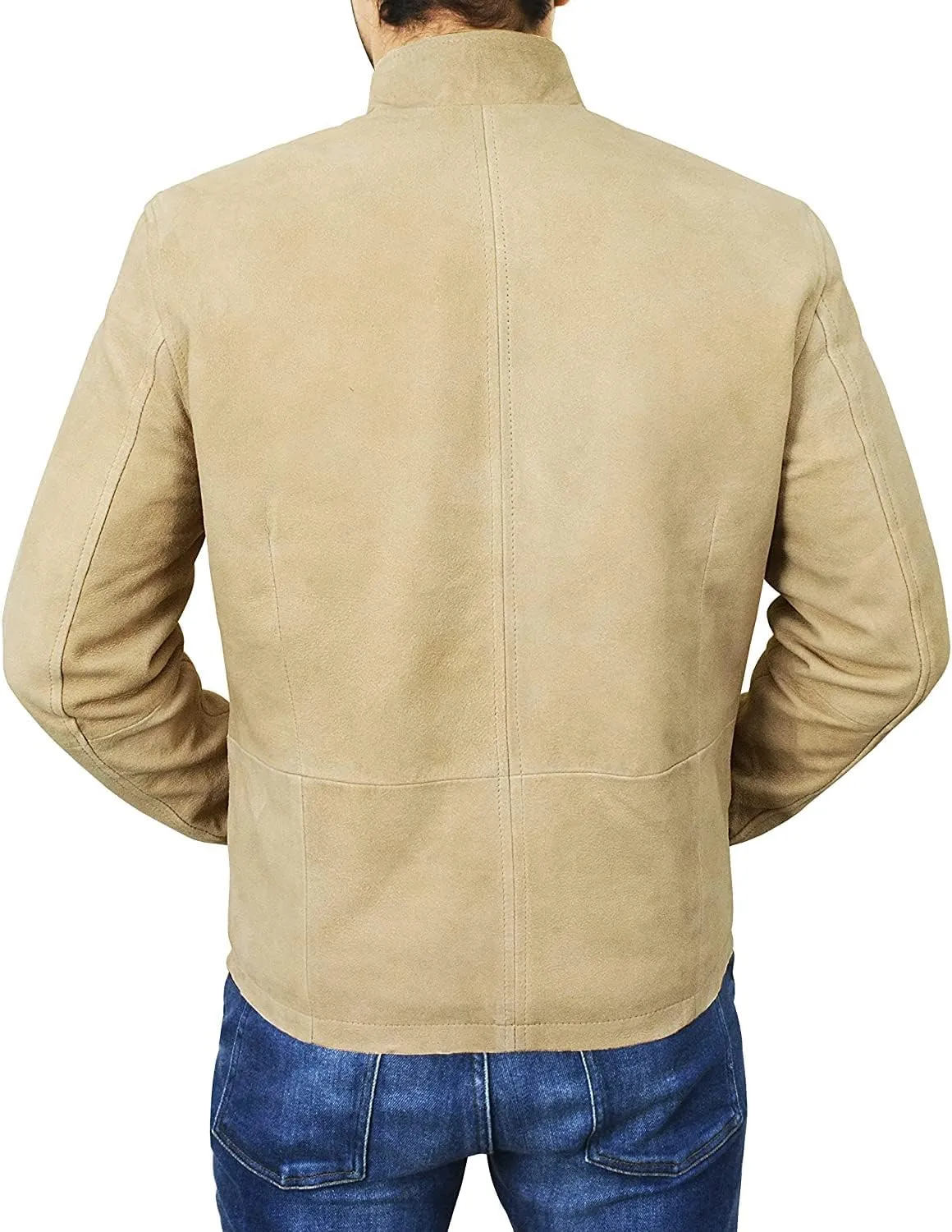 LP-FACON Mens Beige Leather Jacket - Soft Sheepskin Suede Leather Jacket