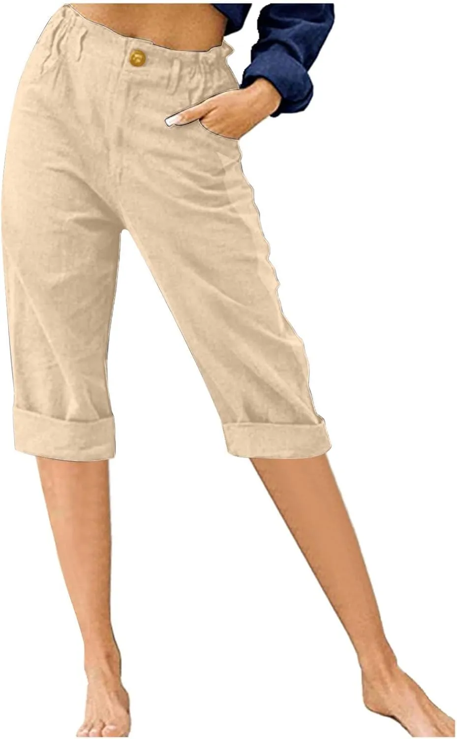 LRMQS Womens Capri Pants Summer Trendy Casual Elastic Waist Cropped Trouser Fashion Resort Wear Beach Vacation Capris Clothes