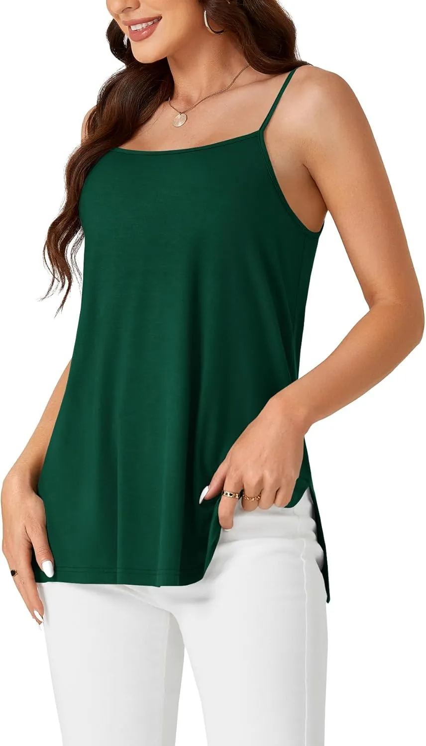 LYANER Women's Loose Square Neck Spaghetti Straps Slit Side Camisole Tank Cami Top