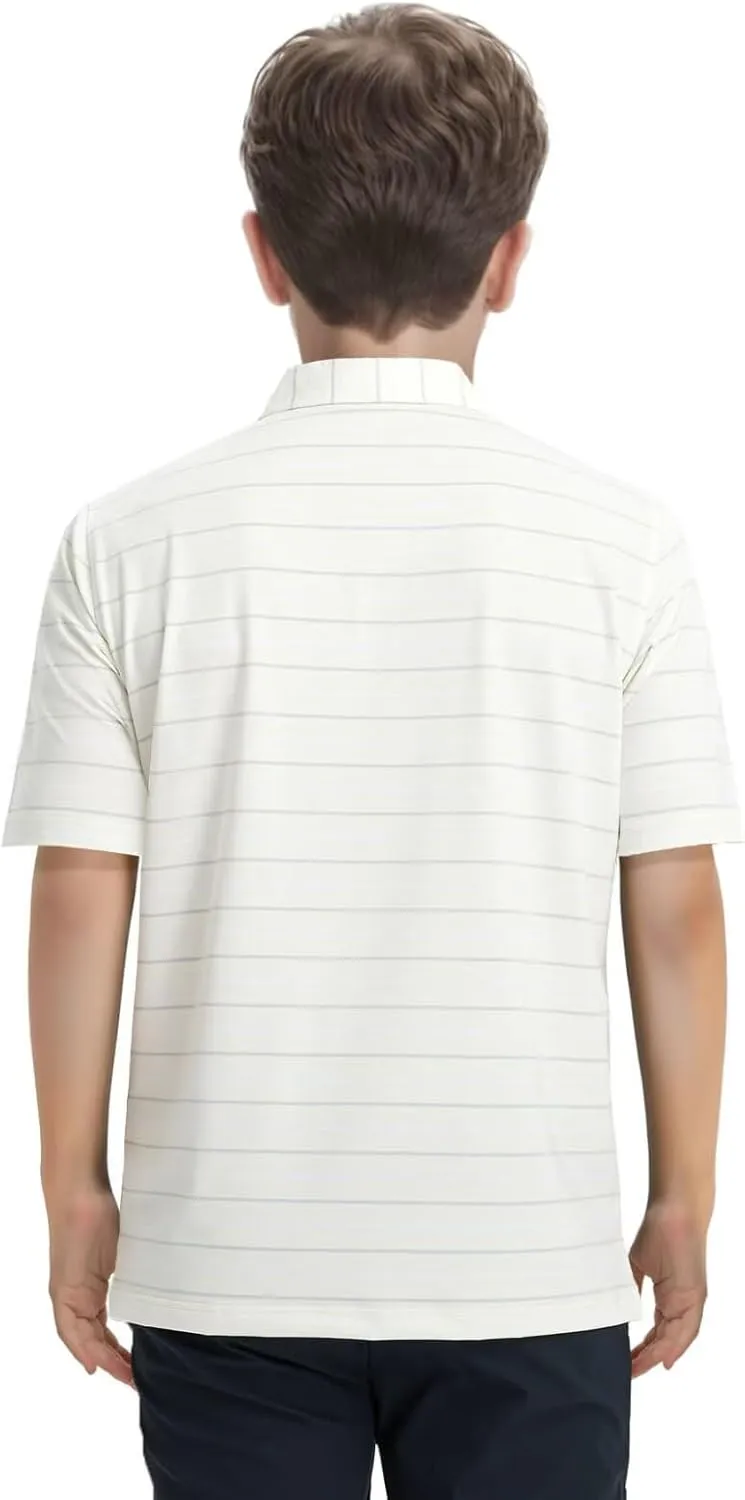 M MAELREG Boys Polo Shirt Short Sleeve Performance Moisture Wicking Dry fit Casual Striped Golf Shirts for Boys