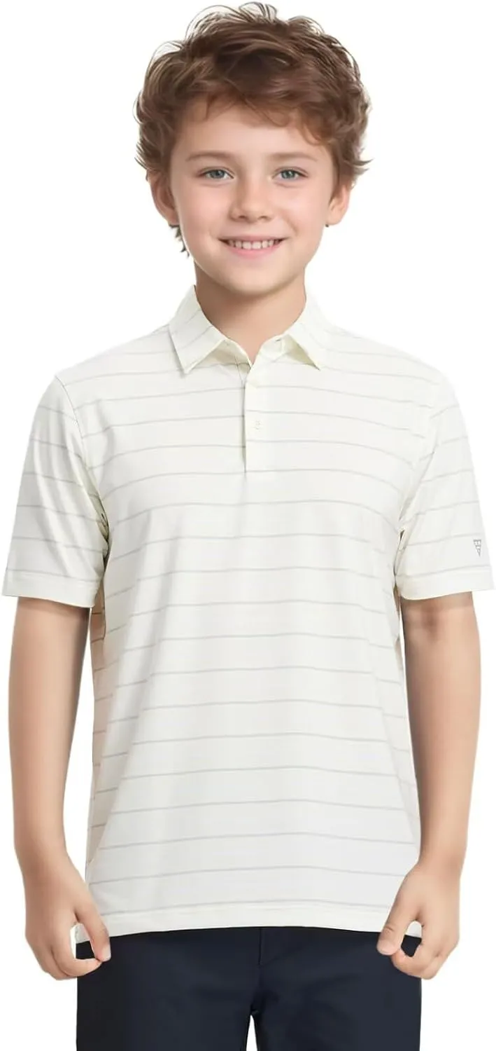 M MAELREG Boys Polo Shirt Short Sleeve Performance Moisture Wicking Dry fit Casual Striped Golf Shirts for Boys