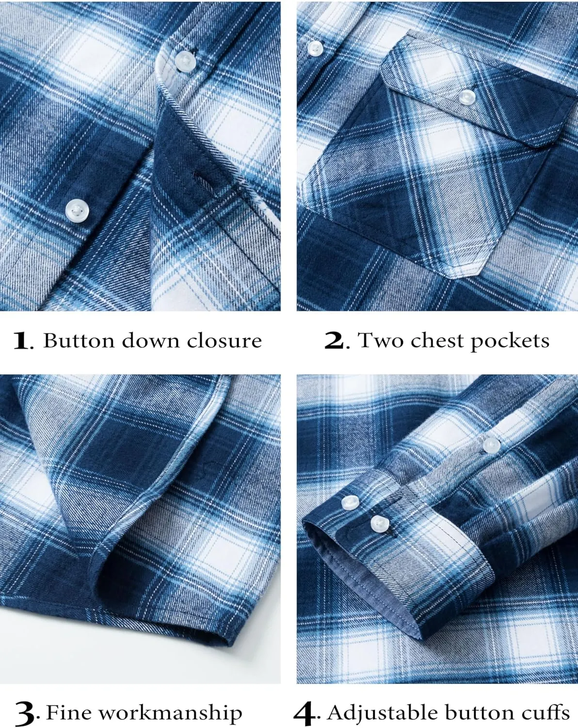 MAGCOMSEN Men's Flannel Shirts Cotton Long Sleeve Plaid Shirt Casual Fashion Button Up Shirts Jackets with 2 Pockets