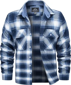 MAGCOMSEN Men's Flannel Shirts Cotton Long Sleeve Plaid Shirt Casual Fashion Button Up Shirts Jackets with 2 Pockets