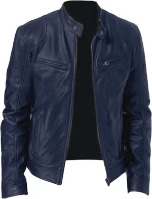 Maiyifu-GJ Men's Faux Leather Jacket Stand Collar Motorcycle Leather Jackets Casual Lightweight Zip Up Biker Coat