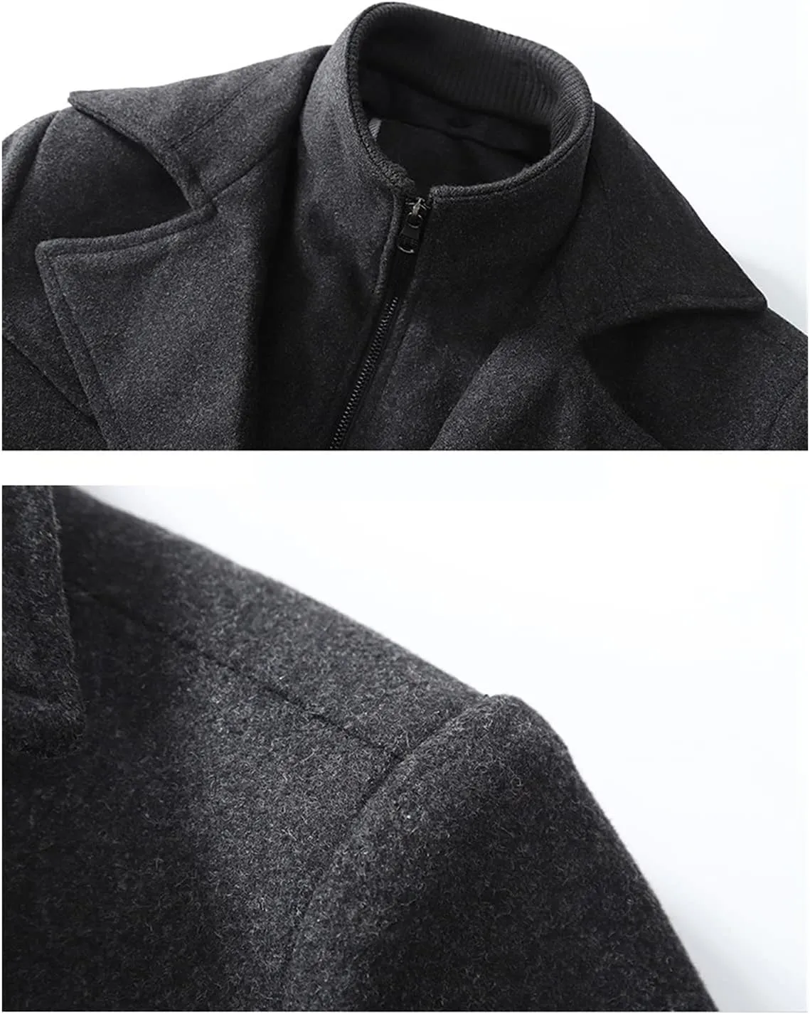 Maiyifu-GJ Mens Layered Collar Pea Coat Single Breasted Quilted Lined Military Peacoat Winter Lapel Wool Blend Trench Jacket