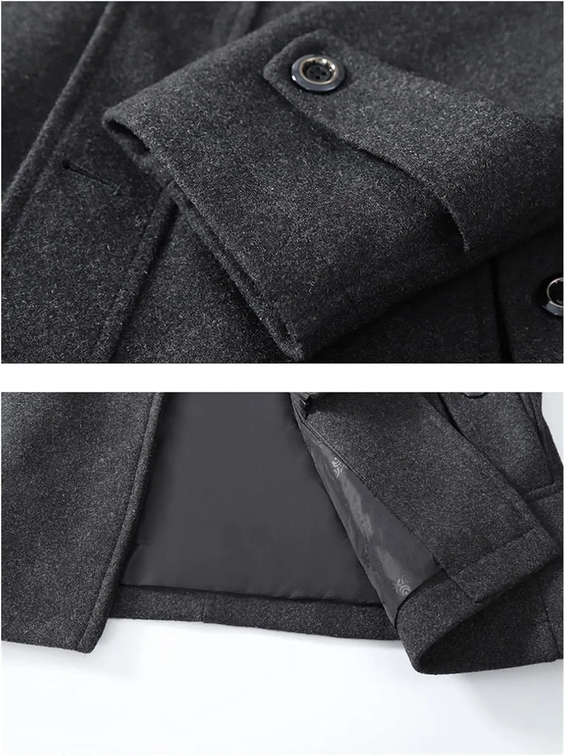 Maiyifu-GJ Mens Layered Collar Pea Coat Single Breasted Quilted Lined Military Peacoat Winter Lapel Wool Blend Trench Jacket