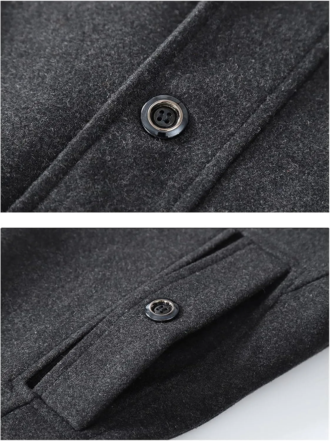 Maiyifu-GJ Mens Layered Collar Pea Coat Single Breasted Quilted Lined Military Peacoat Winter Lapel Wool Blend Trench Jacket