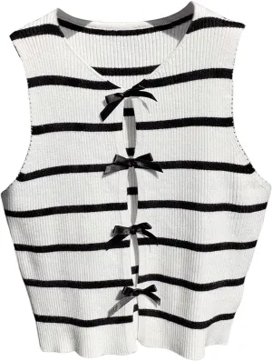 MakeMeChic Women's Bow Knot Sweater Vest Crew Neck Sleeveless Knit Vest Top