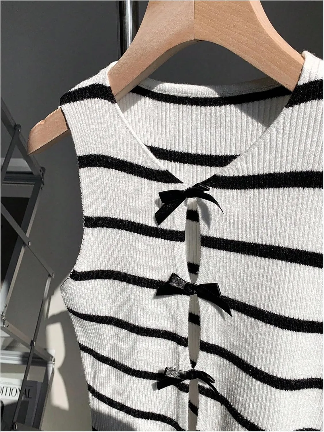 MakeMeChic Women's Bow Knot Sweater Vest Crew Neck Sleeveless Knit Vest Top