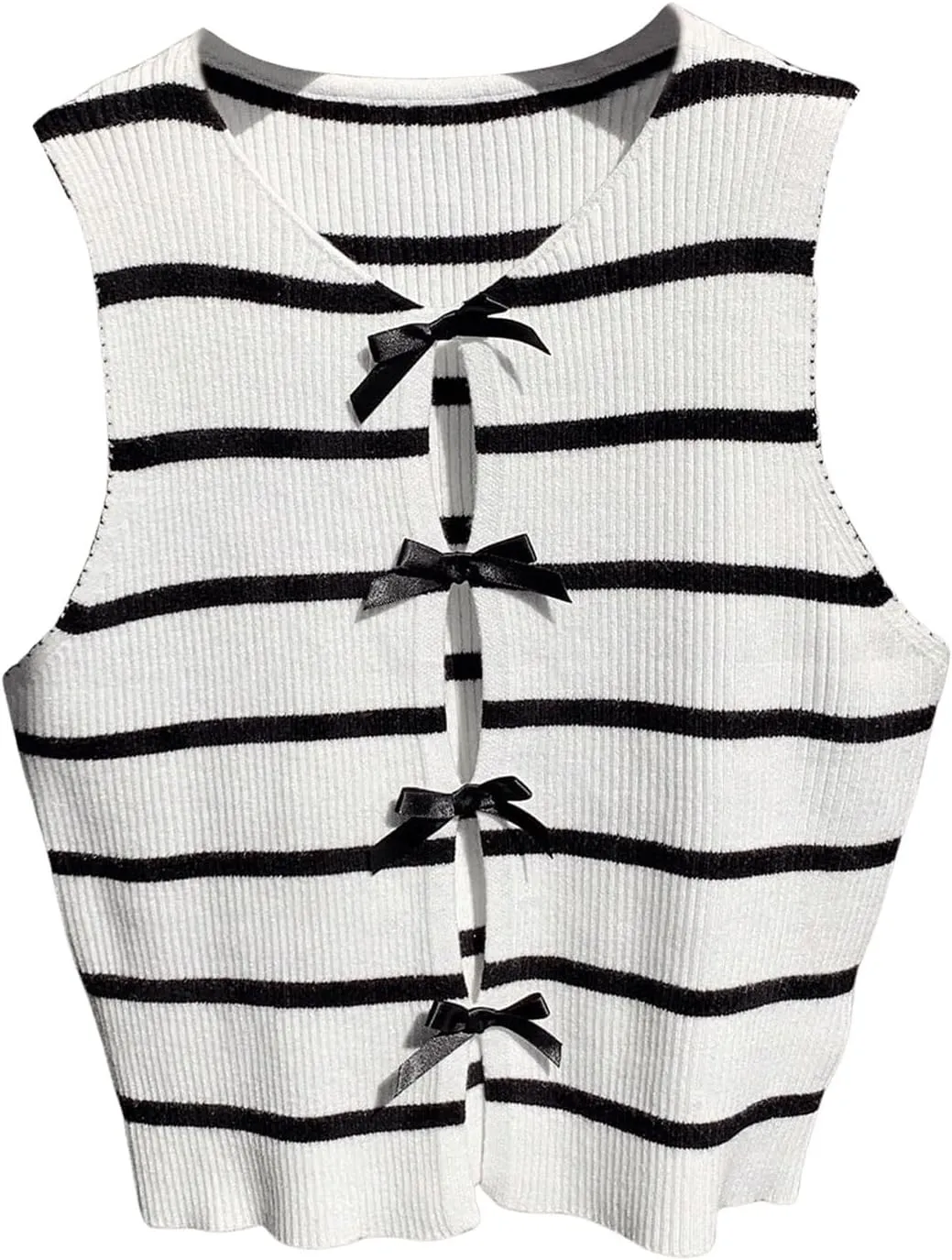 MakeMeChic Women's Bow Knot Sweater Vest Crew Neck Sleeveless Knit Vest Top