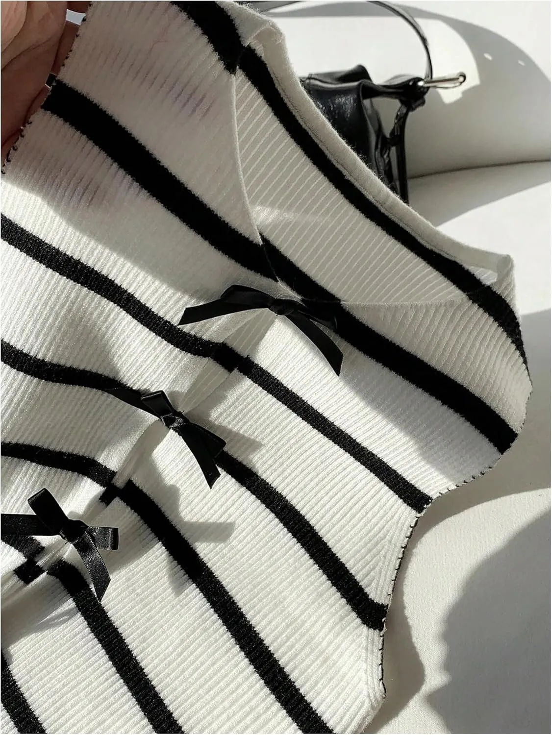 MakeMeChic Women's Bow Knot Sweater Vest Crew Neck Sleeveless Knit Vest Top