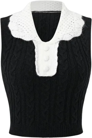 MakeMeChic Women's Knit Tank Top Collared Sleeveless Sweater Vest Knitwear Crop Tops