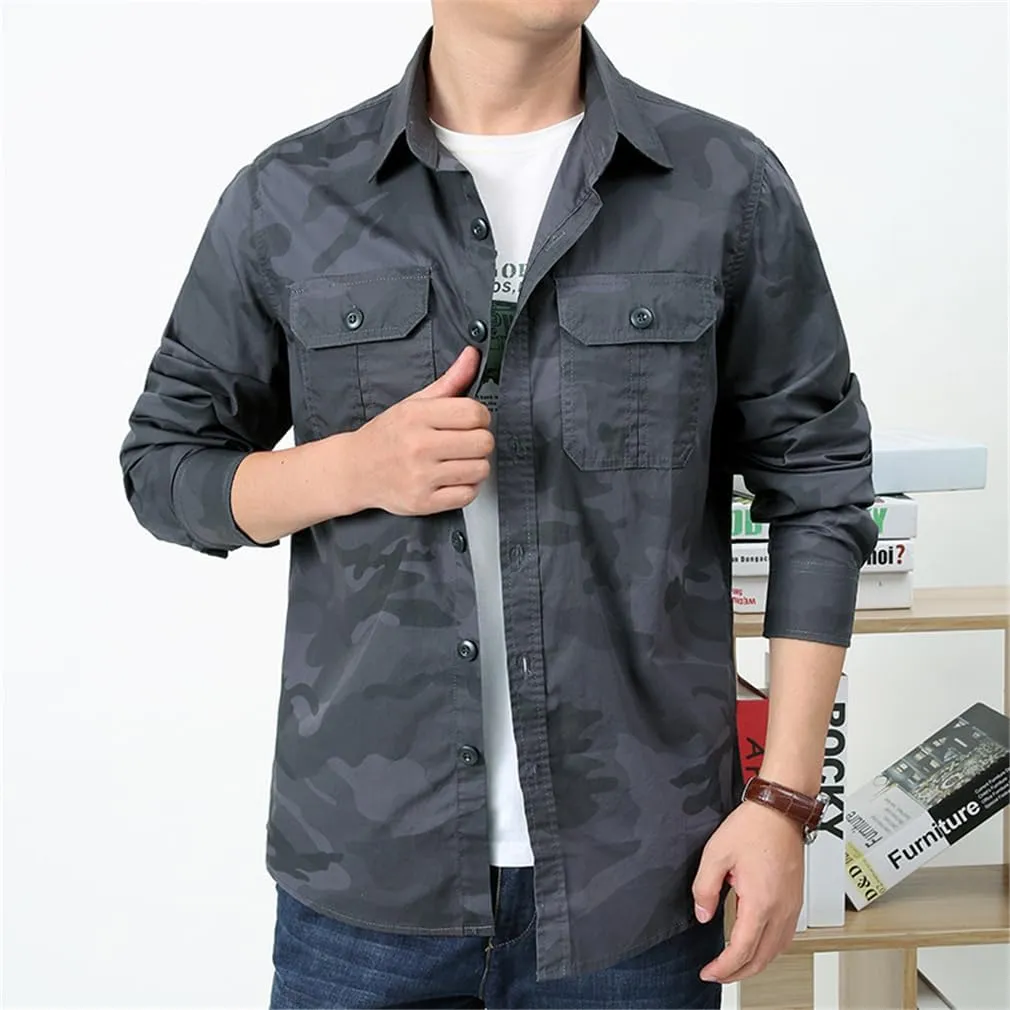 Men Long Sleeve Cargo Tactical Hiking Shirts Outdoor Military Quick Dry Combat Hunting Fishing Shirt