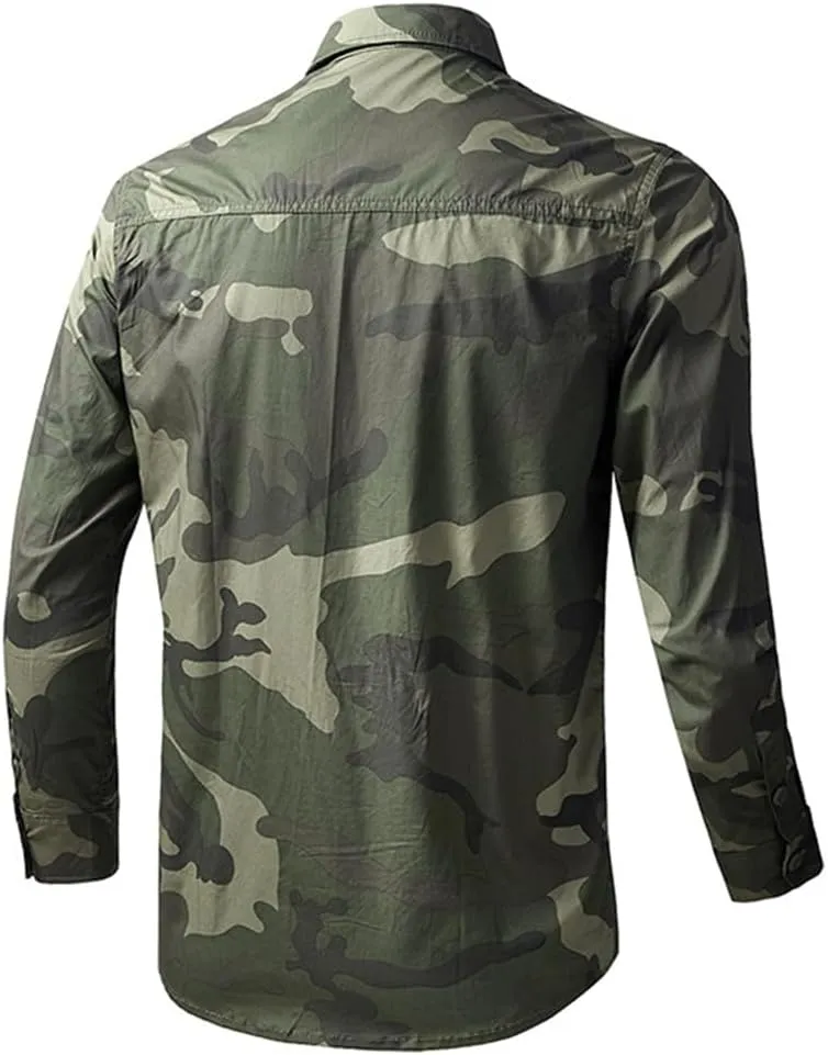 Men Long Sleeve Cargo Tactical Hiking Shirts Outdoor Military Quick Dry Combat Hunting Fishing Shirt
