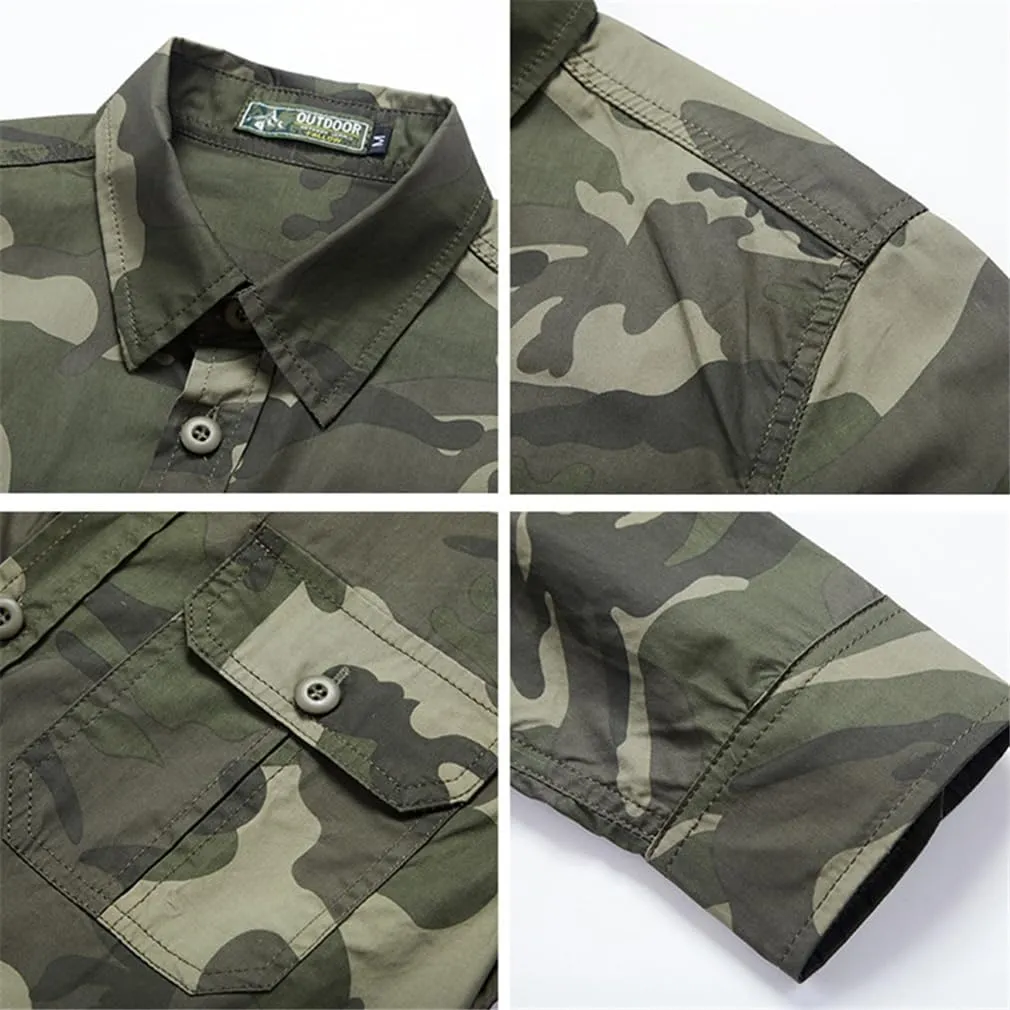 Men Long Sleeve Cargo Tactical Hiking Shirts Outdoor Military Quick Dry Combat Hunting Fishing Shirt