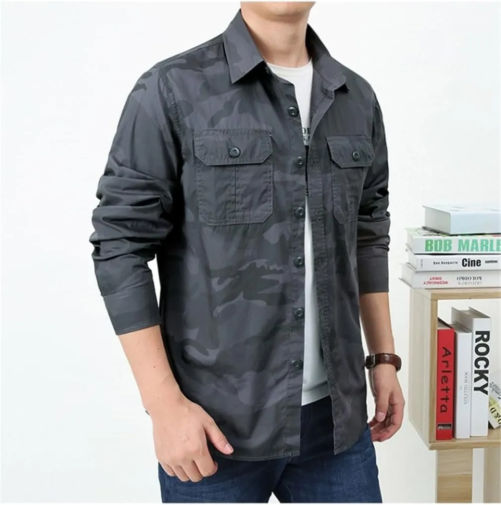 Men Long Sleeve Cargo Tactical Hiking Shirts Outdoor Military Quick Dry Combat Hunting Fishing Shirt