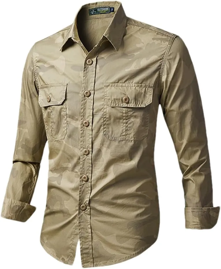 Men Long Sleeve Cargo Tactical Hiking Shirts Outdoor Military Quick Dry Combat Hunting Fishing Shirt