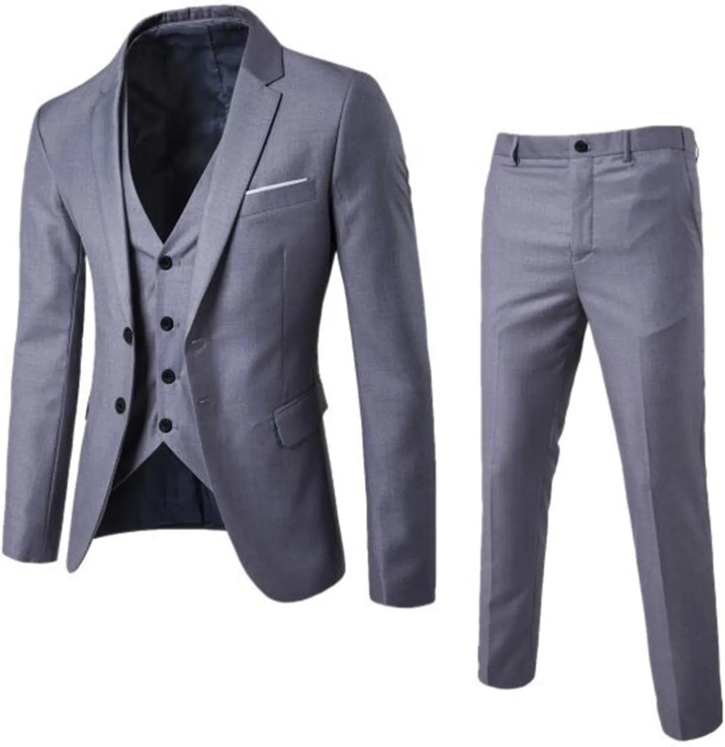 Mens 3 Piece Slim Fit Suit Suits Big and Tall, Blazer Jacket Vest Pants Set, Solid Wedding Party Dress Tux Suite