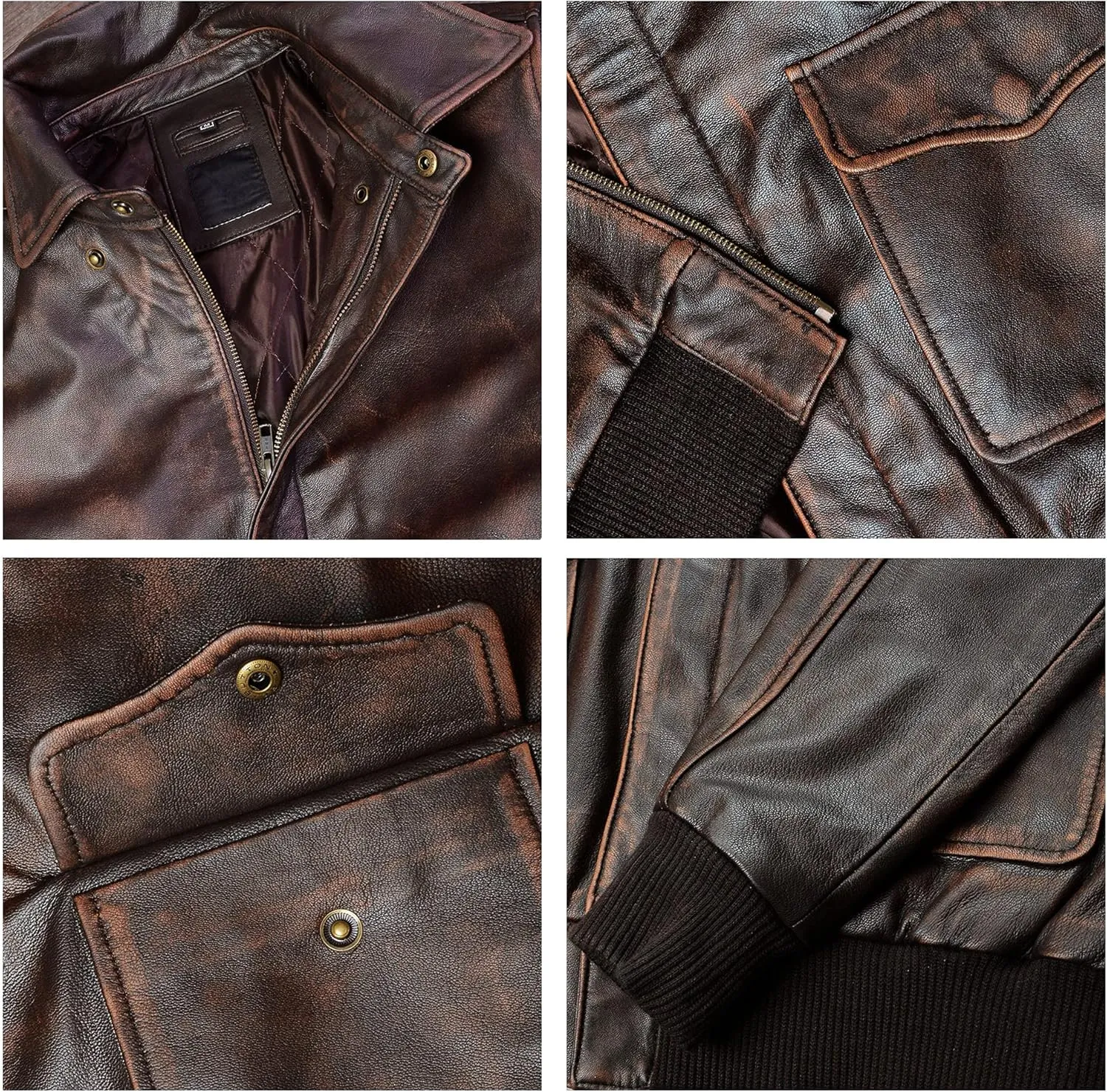Mens Aviator A-2 Leather Jacket US Air Force Cockpit Flight Pilot Real Lambskin Distressed WW2 Bomber Jackets