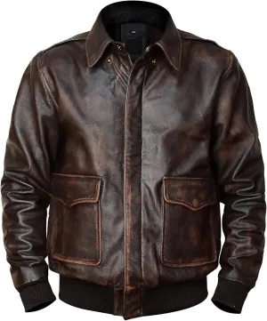 Mens Aviator A-2 Leather Jacket US Air Force Cockpit Flight Pilot Real Lambskin Distressed WW2 Bomber Jackets