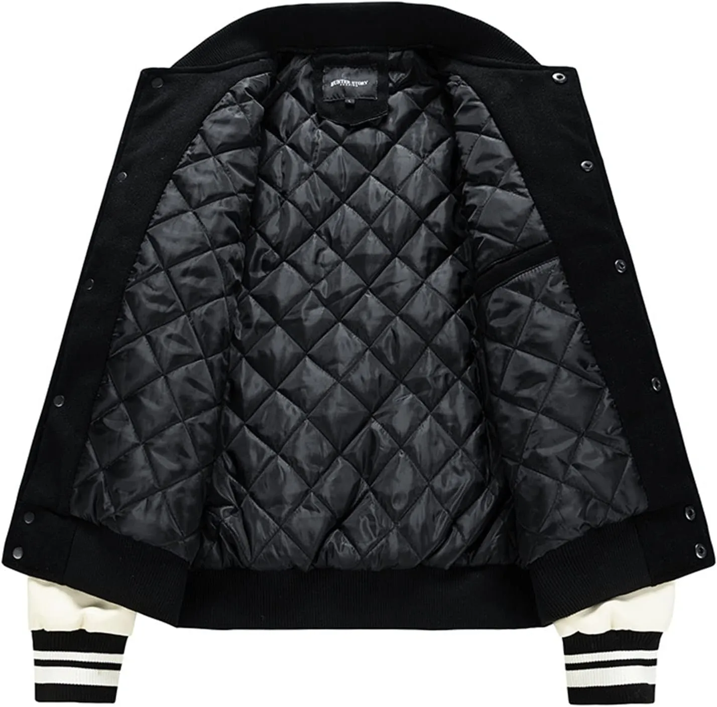 Men's Baseball Jacket Fashion Padded College Varsity Jackets Faux Leather Sleeves Button Down Bomber Coat
