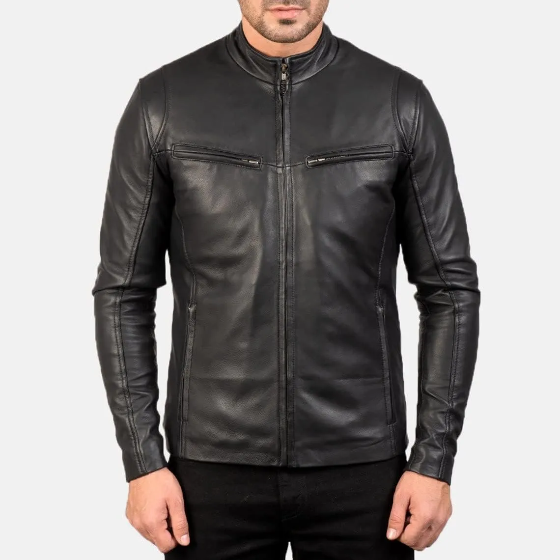Men's Black Genuine Lambskin Leather Biker Jacket VINTAGE REAL MOTORCYCLE JACKETS FOR MEN