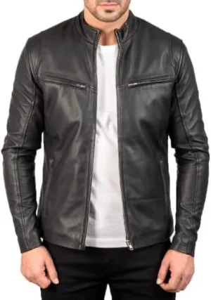 Men's Black Genuine Lambskin Leather Biker Jacket VINTAGE REAL MOTORCYCLE JACKETS FOR MEN