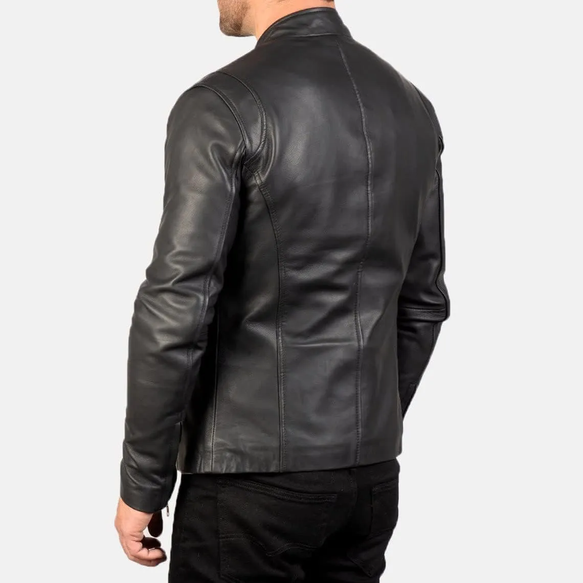 Men's Black Genuine Lambskin Leather Biker Jacket VINTAGE REAL MOTORCYCLE JACKETS FOR MEN