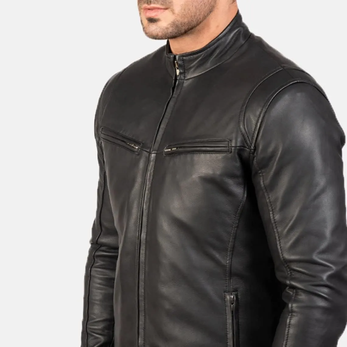 Men's Black Genuine Lambskin Leather Biker Jacket VINTAGE REAL MOTORCYCLE JACKETS FOR MEN