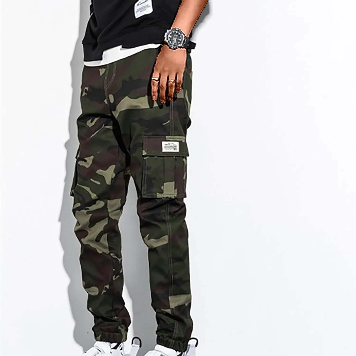 Men's Cargo Pants Slim Fit Army Military Camo Pants Flex Stretch Work Hiking Pants Casual Workout Joggers with Pocket