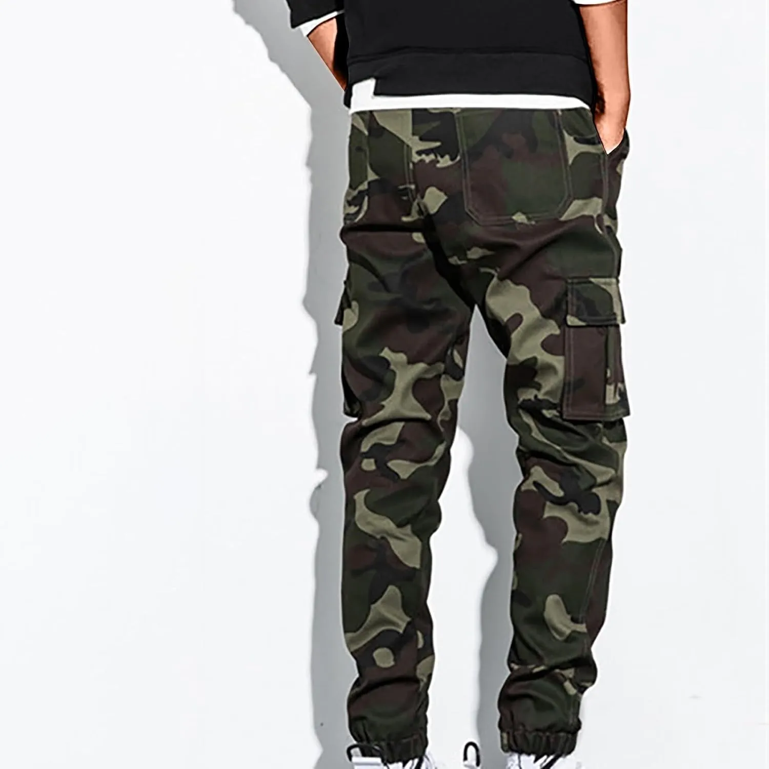 Men's Cargo Pants Slim Fit Army Military Camo Pants Flex Stretch Work Hiking Pants Casual Workout Joggers with Pocket