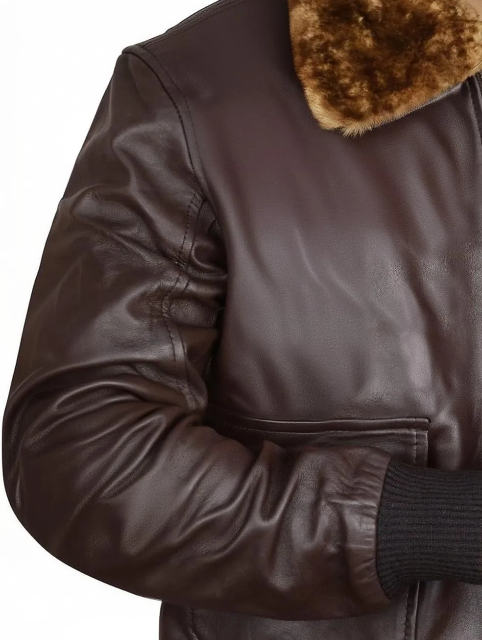 Mens G1 Aviator Pilot Removable Fur Collar Bomber Leather Jacket Black/Brown-Real/Faux