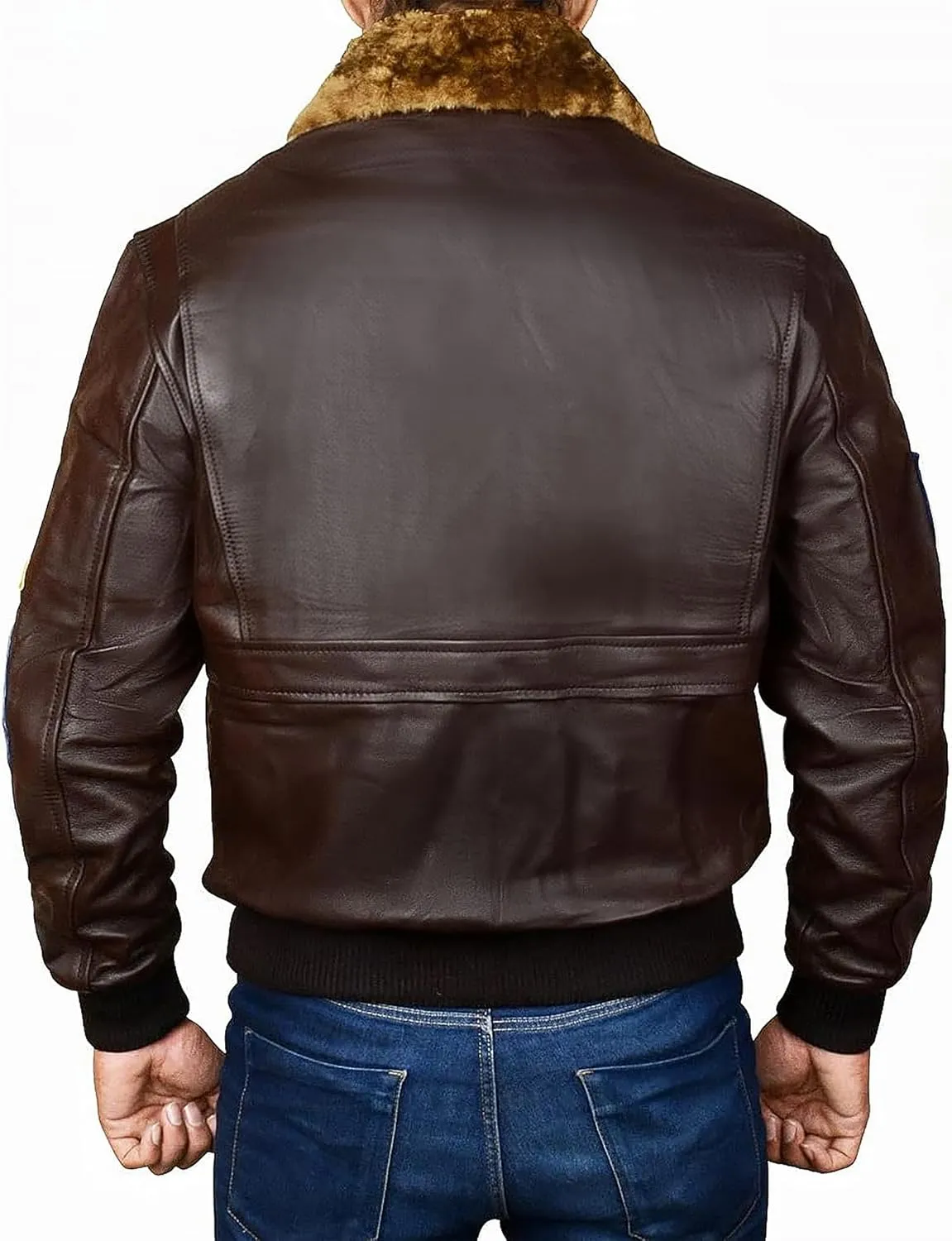 Mens G1 Aviator Pilot Removable Fur Collar Bomber Leather Jacket Black/Brown-Real/Faux
