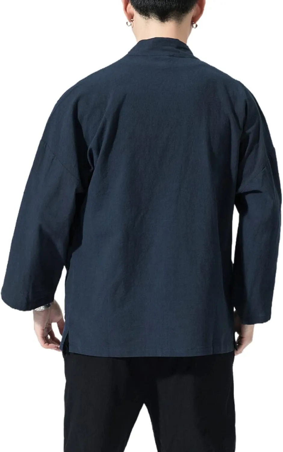Men's Japanese Kimono Cardigan Loose Cotton Linen 3/4 Sleeve Open Front Casual Summer Shirt Jackets