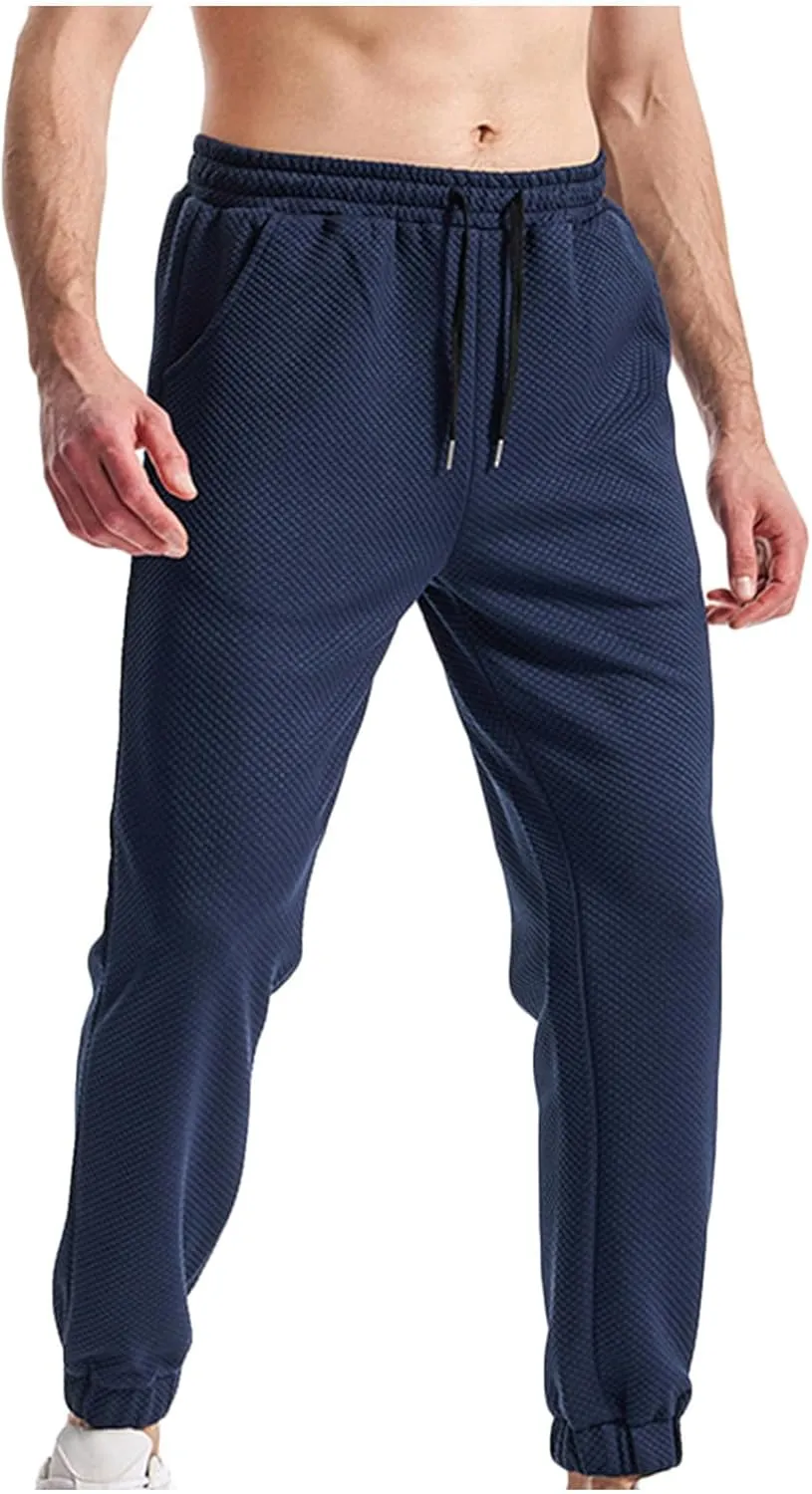 Mens Joggers Stretch Casual Waffle Textured Sweatpants Lightweight Comfy Workout Athletic Work Pants with Pockets