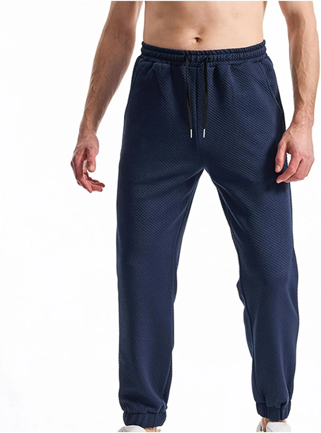 Mens Joggers Stretch Casual Waffle Textured Sweatpants Lightweight Comfy Workout Athletic Work Pants with Pockets