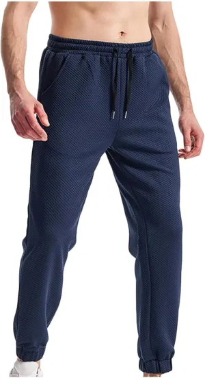 Mens Joggers Stretch Casual Waffle Textured Sweatpants Lightweight Comfy Workout Athletic Work Pants with Pockets