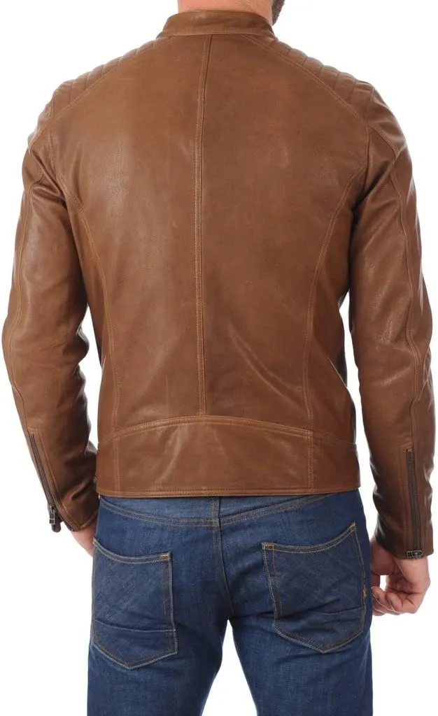 Men's Lambskin Leather Bomber Biker Jacket