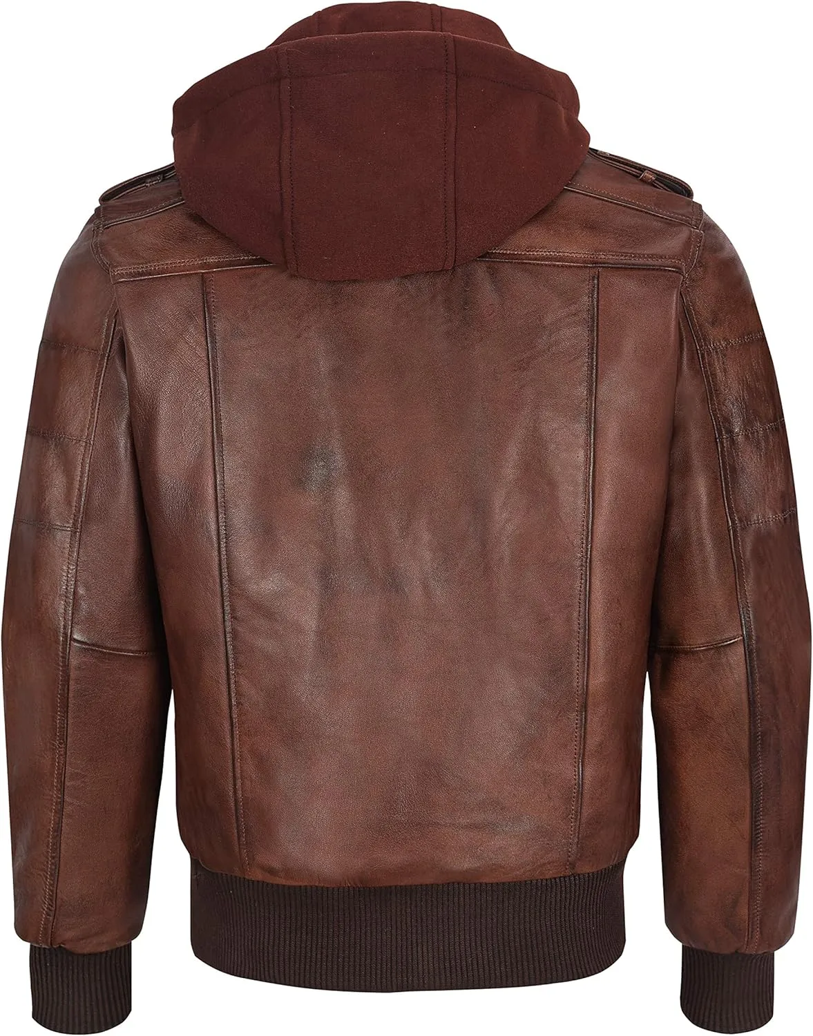 Men's Leather Jacket Removable Hood | leather jacket Men | Brown Leather Motorcycle Jacket
