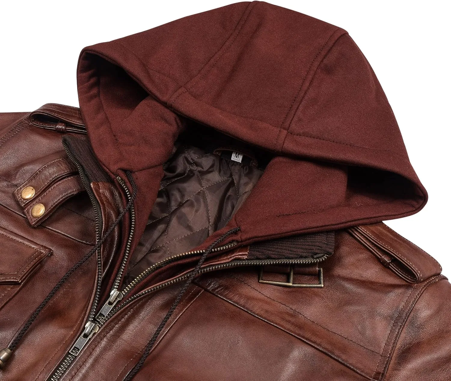 Men's Leather Jacket Removable Hood | leather jacket Men | Brown Leather Motorcycle Jacket