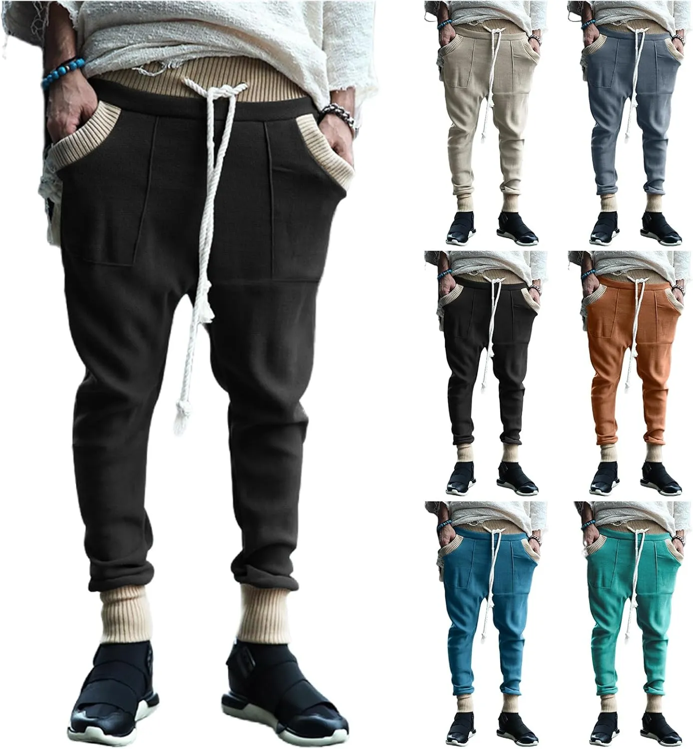 Men's Slim Fit Joggers Patchwork Knit Novelty Pants Active Workout Lightweight Casual Trousers Fashion Sweatpants