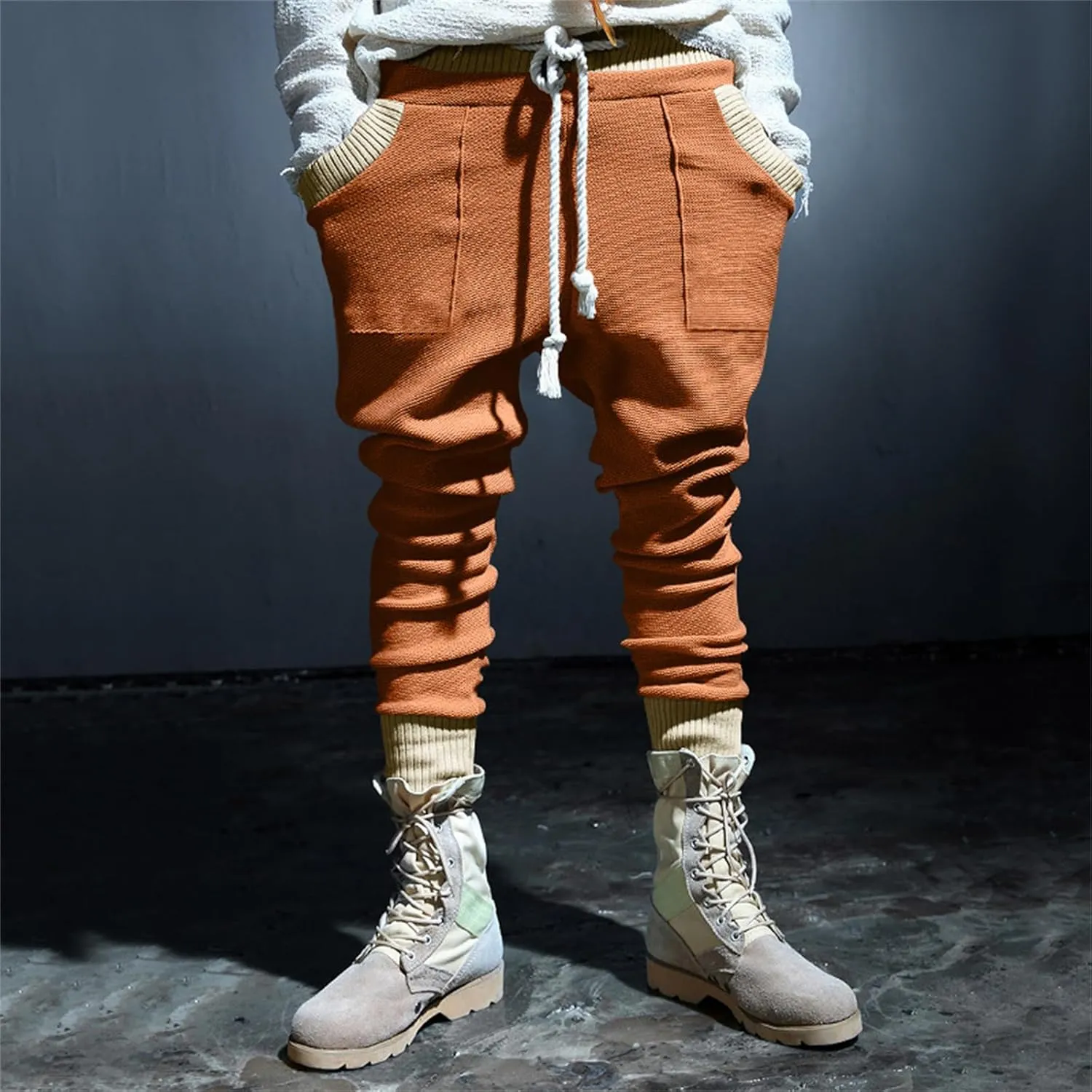 Men's Slim Fit Joggers Patchwork Knit Novelty Pants Active Workout Lightweight Casual Trousers Fashion Sweatpants