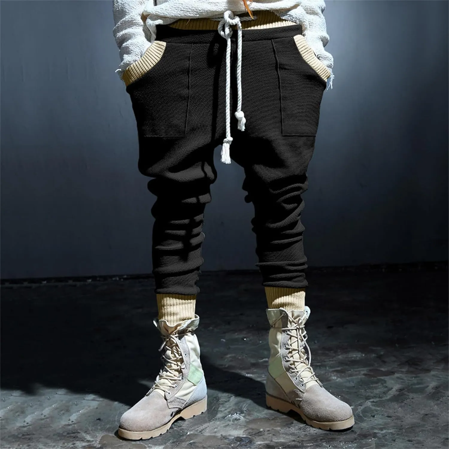 Men's Slim Fit Joggers Patchwork Knit Novelty Pants Active Workout Lightweight Casual Trousers Fashion Sweatpants